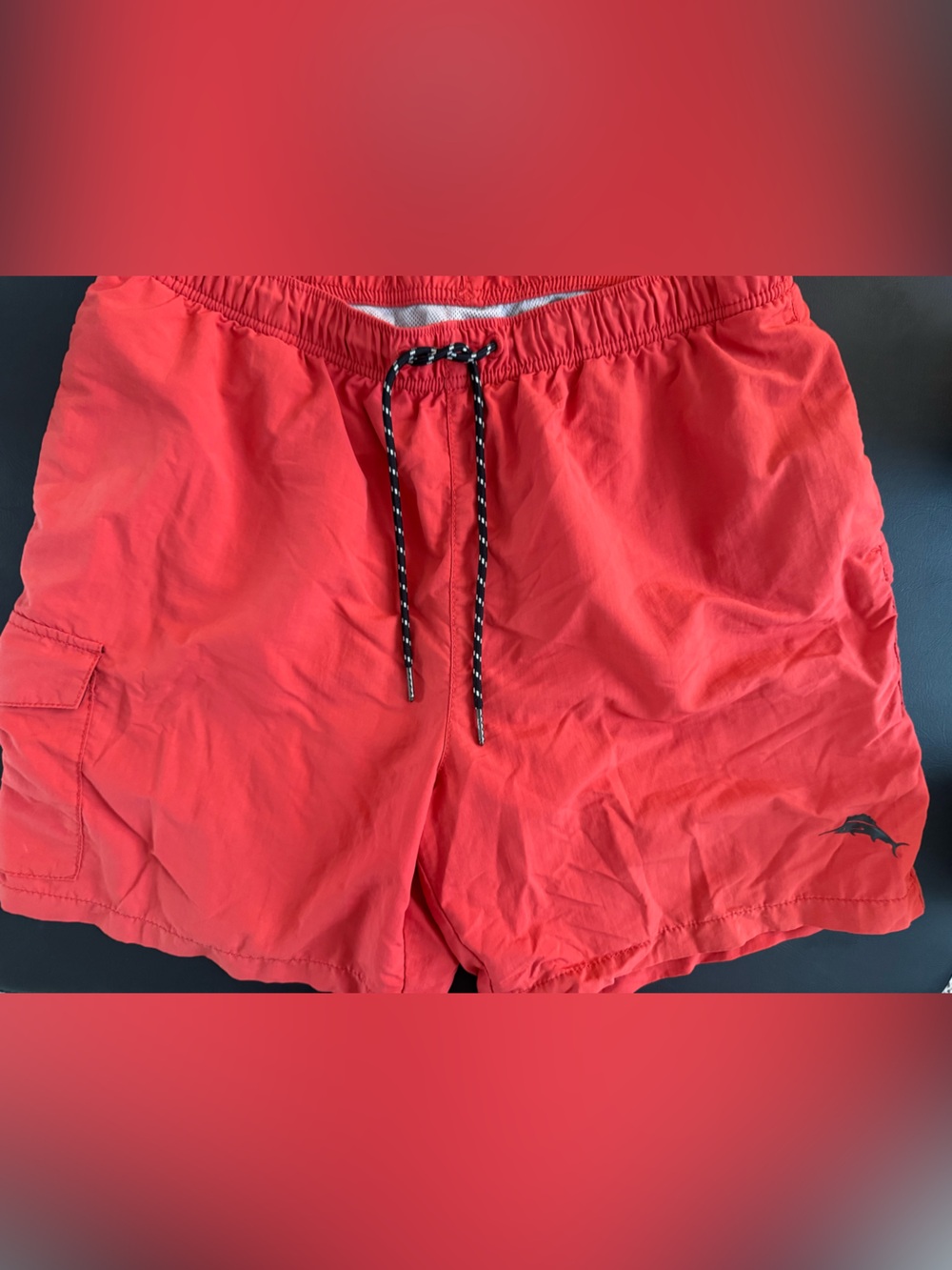 Tommy Bahama Coral-Red Swim Shorts with Black Drawstring
